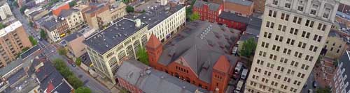 Lancaster is Amish Country. Overhead view of the city of Lancaster PA.