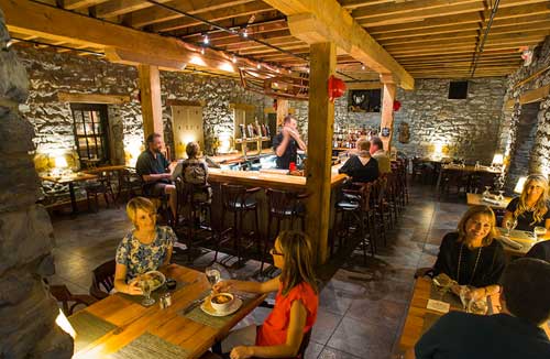 Dining in Lancaster PA, in a restaurant with post and beam interior.